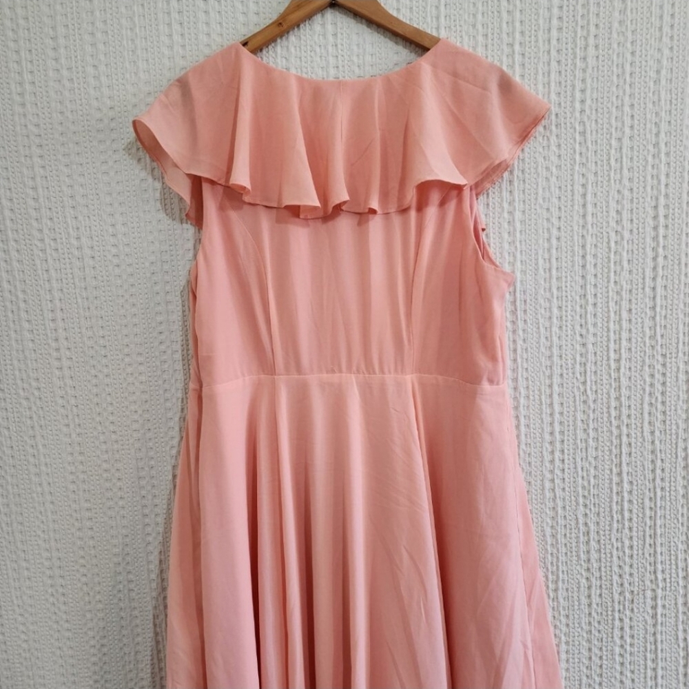 torrid | Apricot Lace Up High Low Ruffle Tier Layered Midi Dress - Picture 13 of 16